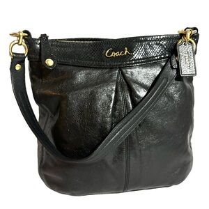 Coach Ashley Black Genuine Leather Snake Trim F20114 Handcrafted Shoulder Bag